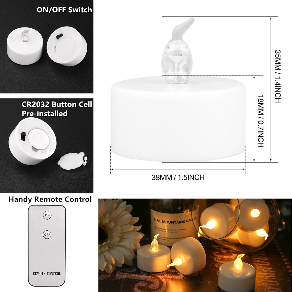 12/24pc Flameless LED Candle with/without Remote control Lighting Flickering Flame Tea Light for Halloween Christmas Home Decor