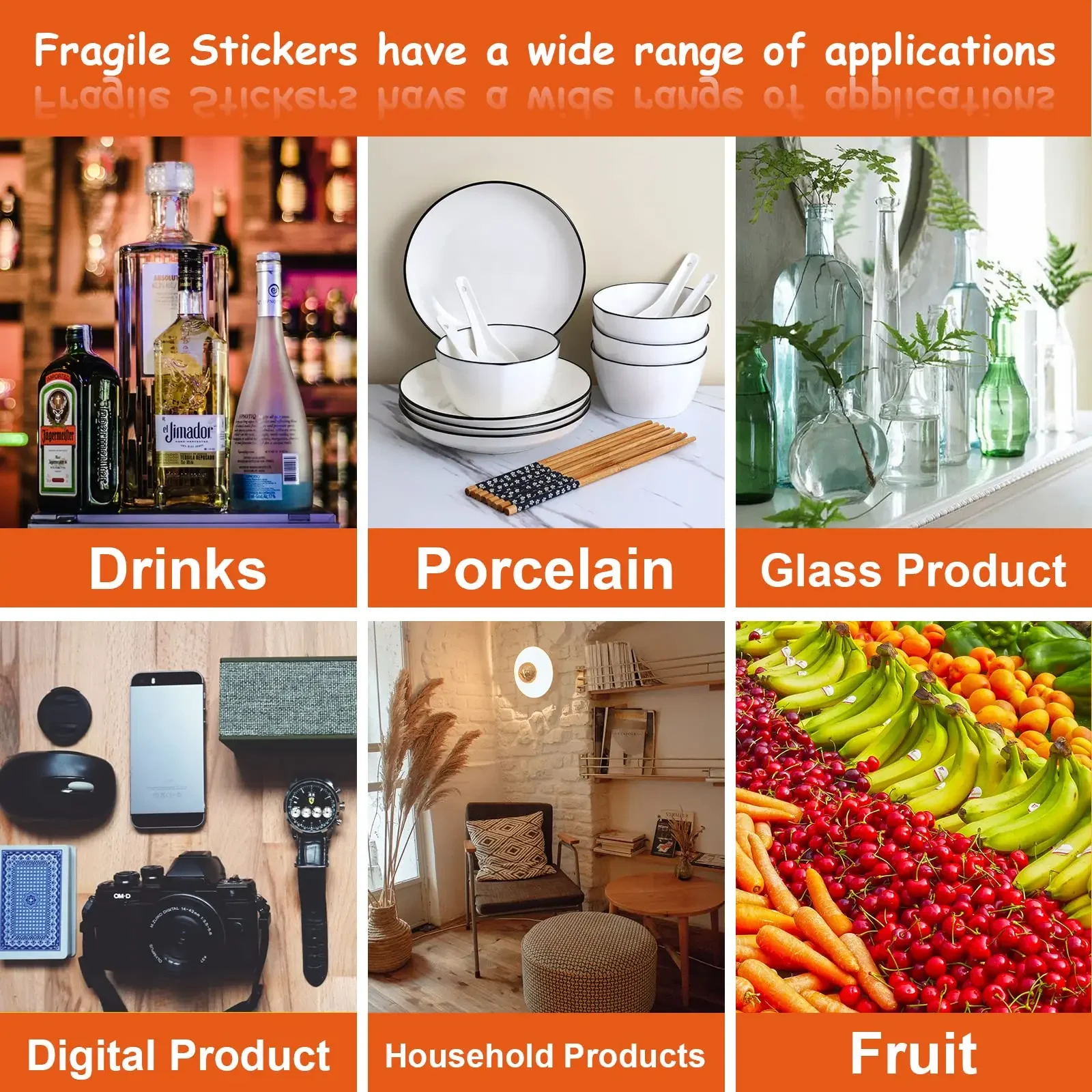 [1 Roll, 500 Labels] 2" x 3" Fragile Warning Stickers Handle with Care Warning Packing/Shipping Labels - Permanent Adhesive