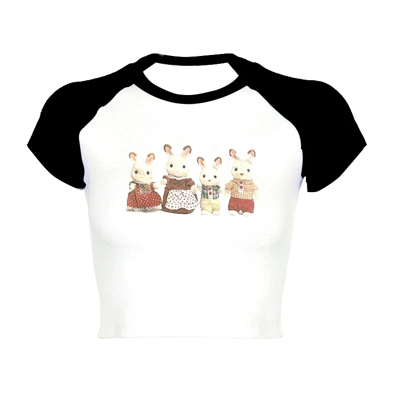 ชุดสตรีทแวร์แขนสั้นน่ารักพิมพ์ลายตัวอักษรสวยงามเสื้อยืดเด็กอ่อนสไตล์ Y2k เสื้อครอปวินเทจแฟชั่นสำหรับผู้หญิงผู้หญิงแนวพังก์อีโม2000S