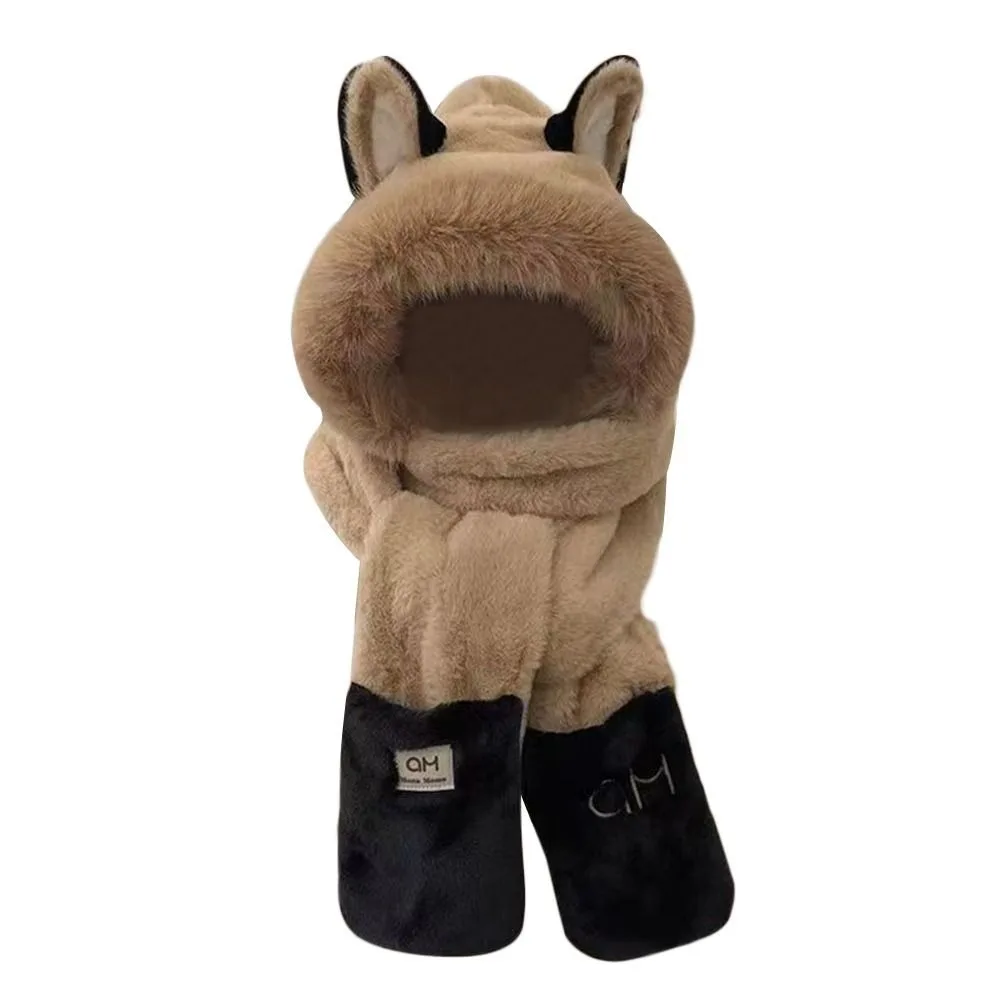 2/3 Uds. Bufanda bonita y dulce, sombrero, guante para mujer, bufanda peluda gruesa informal, conjunto de gorro, calentador, protección para los oídos, sombrero de felpa de dibujos animados para montar