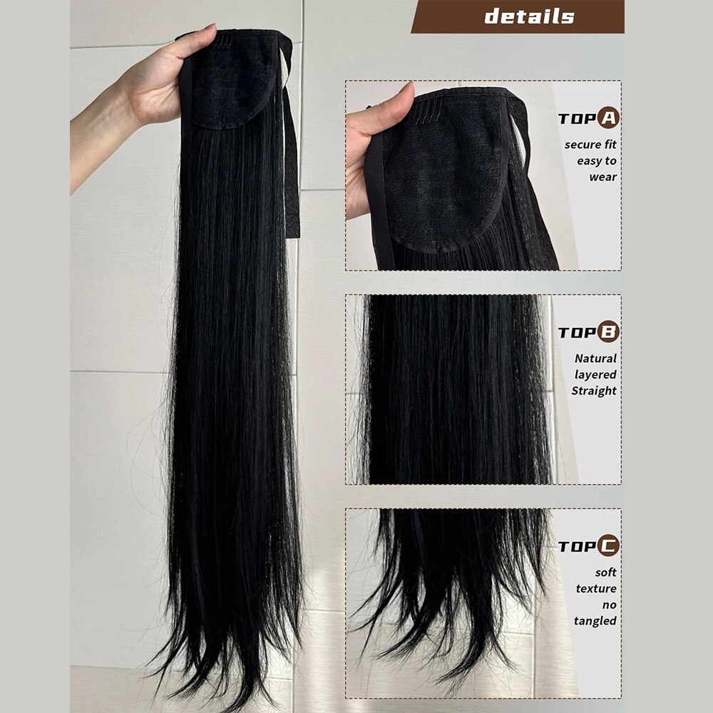 Extensión de cola de caballo con Clip para mujer, pelo largo y liso con cola de caballo, postizo sintético de 85CM resistente al calor