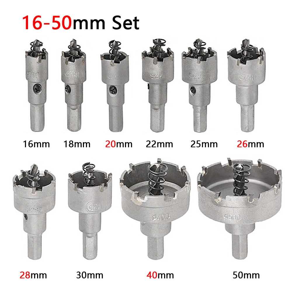 10Pcs16-53mm โลหะผสมรูชุดคาร์ไบด์เคล็ดลับ TCT เครื่องตัดโลหะ Core เจาะชุด Bit สําหรับสแตนเลสโลหะเจาะ Crown
