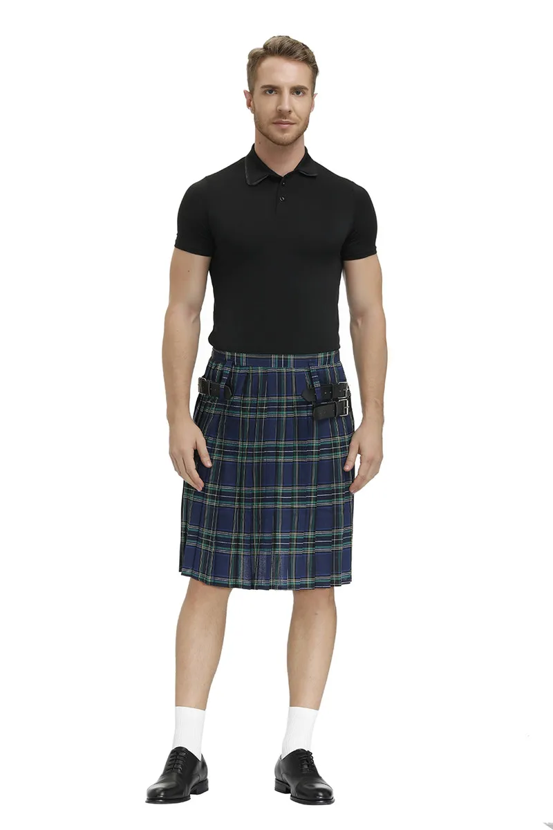 Kilt tradicional masculino escocês com cinto bilateral Highland Tartan plissado Kilt masculino