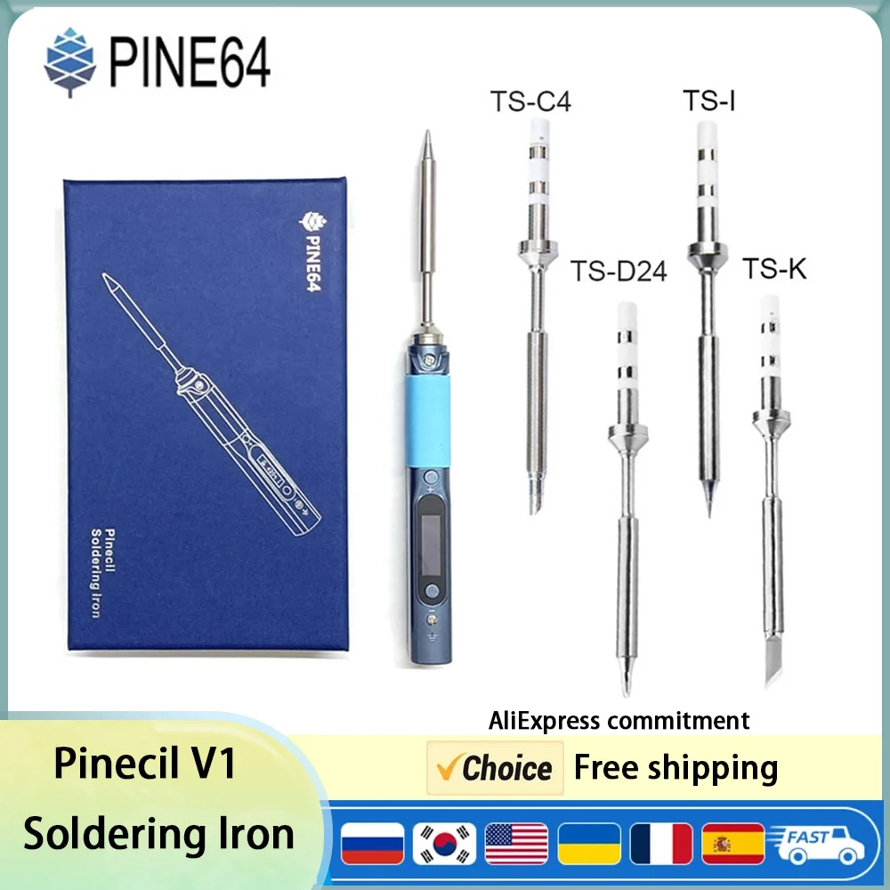 Pine64 Smart Soldering Iron Pinecil V1 Version Mini Portable Fast Heating with Adjustable Temperature with TS-B2 Soldering Tip