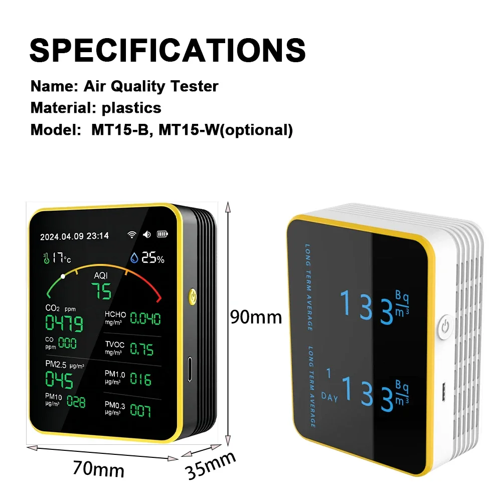 WiFi Tuya 15 in1 Air Quality Monitorambient Air Co Meter Detector Pm2.5 Carbon Dioxide Pollution Gas Detector For Indoor Co2