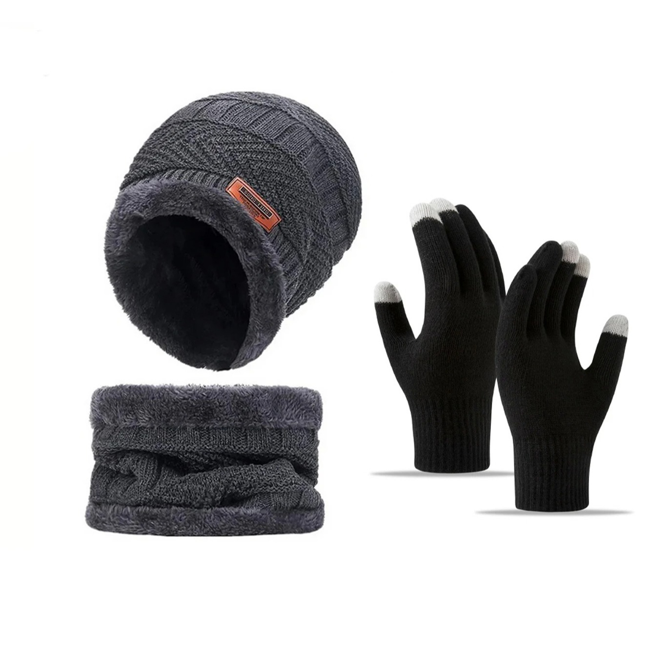 Men's windproof hat, outdoor winter scarf, gloves, three-piece neckline, one plus cashmere insulated knit hat Official Website