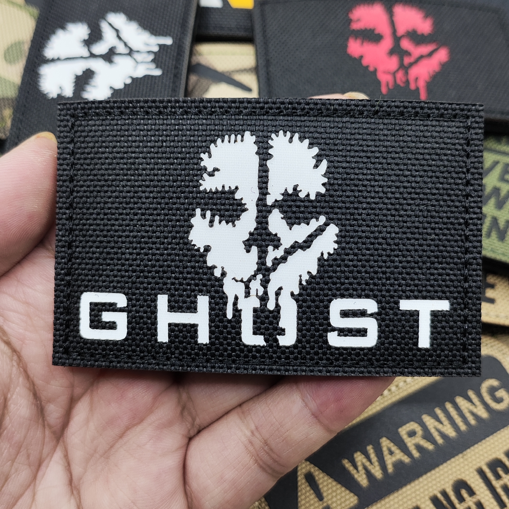 Call of Duty Skeleton and Ghost Ghost Mask, C psula CORP, sin barreras morales afectadas parche para mochila con gancho y bucle bordado