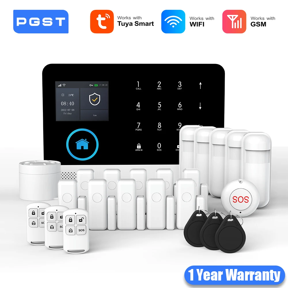 PGST WiFi GSM 2G Tuya Smart Life Домашняя сигнализация Комплект системы безопасности Alexa Автоматическая сигнализация Безопасность Защита Дверной детектор движения
