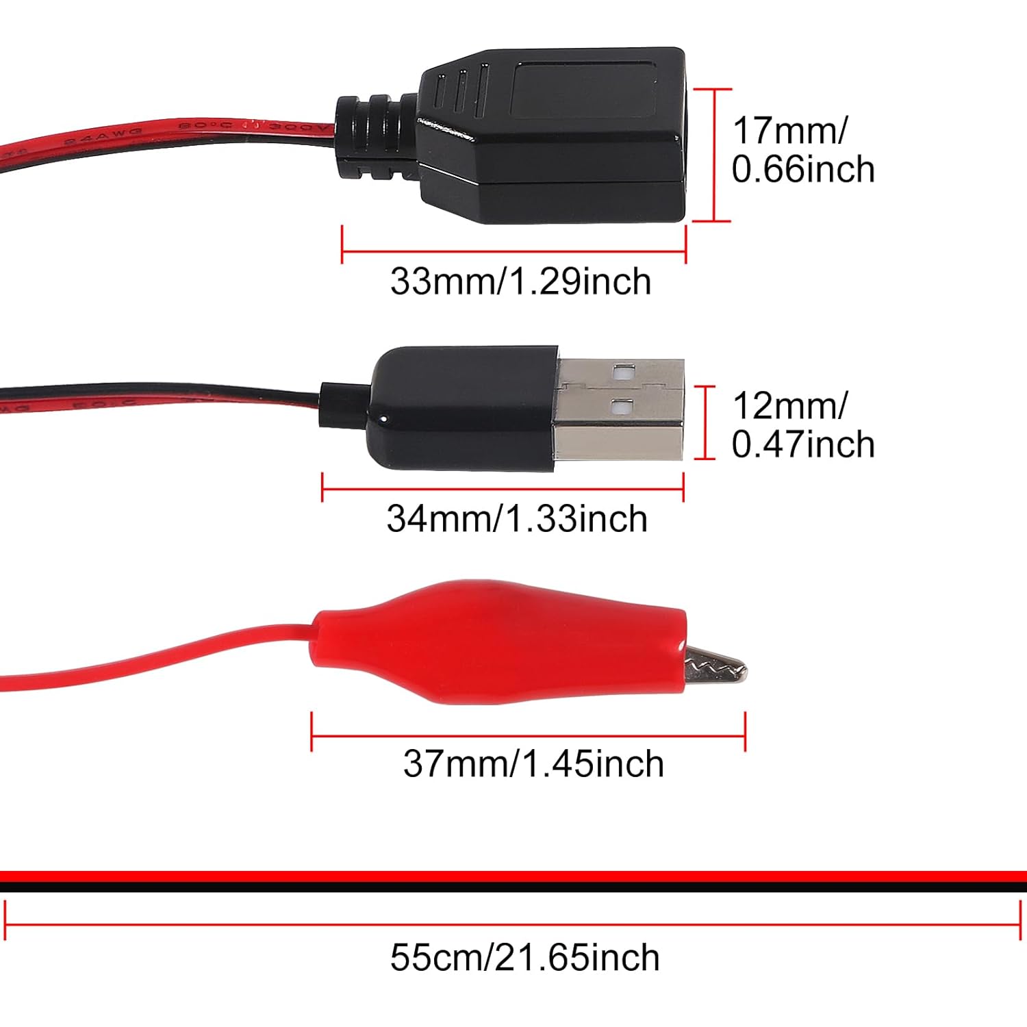 Cable adaptador USB a pinza de cocodrilo, Cable USB macho hembra a sonda con pinza de cocodrilo, Cables USB con pinza de cocodrilo para prueba de circuito, 2 uds.