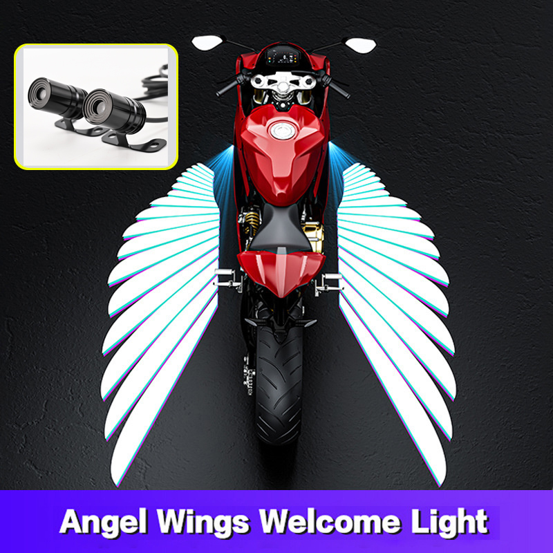 2 pçs motocicleta asas de anjo led luz de projeção carro elétrico modificação de rua decoração de boas-vindas anti-colisão luz laser