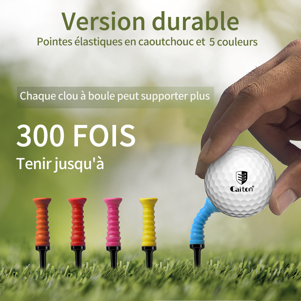 Caiton-Tees de golf en caoutchouc flexibles à 360 °, 3,2 pouces, 81mm, durables, à faible friction, vibrants, multicolores, idéaux pour les golfeurs, 5 pièces