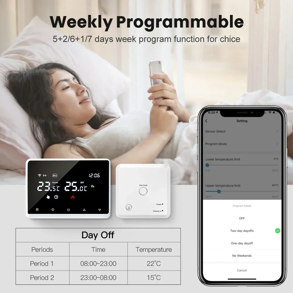 Termostato inteligente Tuya RF WiFi, controlador de temperatura para caldera de Gas, calefacción de agua, termostato WiFi inalámbrico, funciona con Alexa Googe