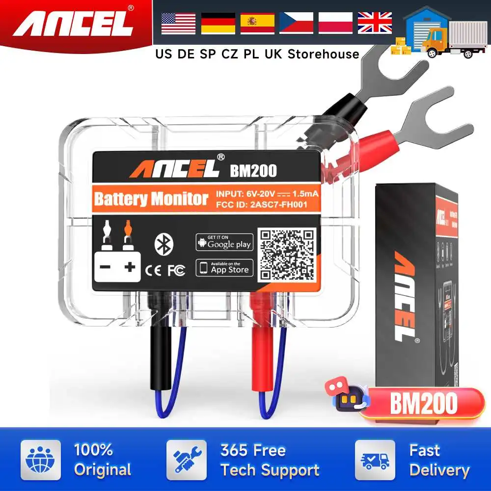ANCEL BM200 12V probador de batería inalámbrico Bluetooth 4,2 Monitor de batería pantalla LED SOH SOC analizador de batería herramientas de prueba automática