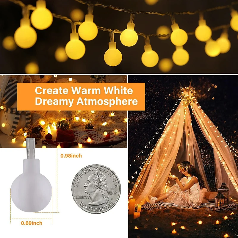 Crystal Ball String Lights Globe String light Warm White Fairy Hanging light for Wedding Party Anniversary Valentine's Day Decor
