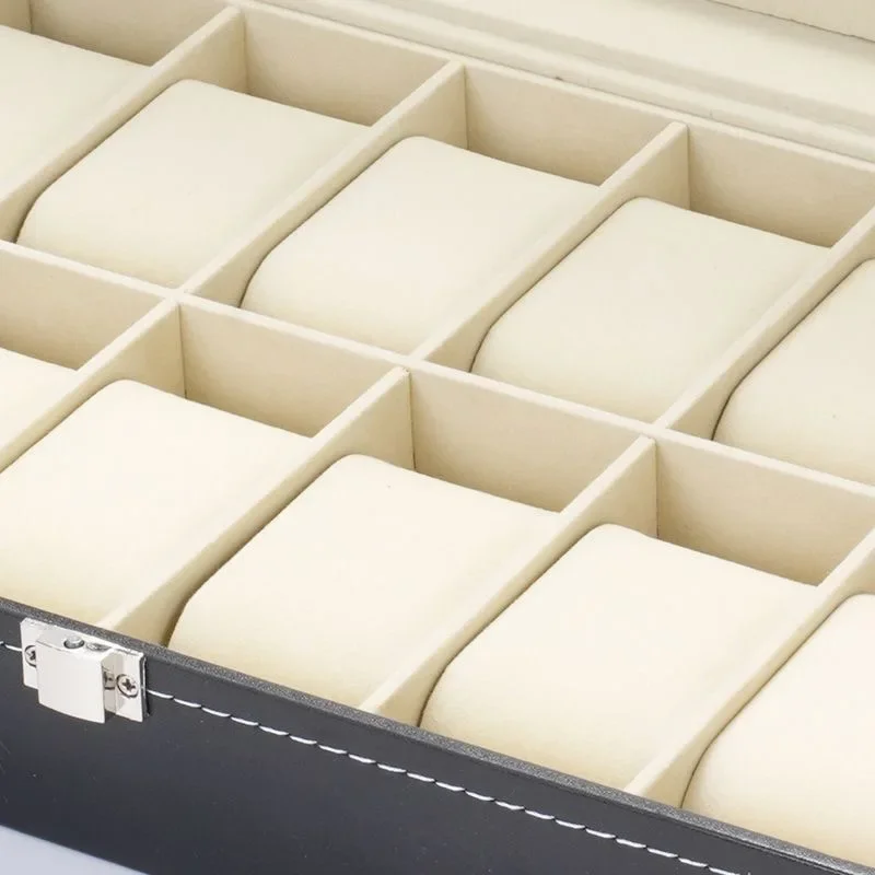 Uhrenvitrine-Organizer aus Leder im klassischen Stil – Schmuckaufbewahrungsbox mit Glasplatte für Herren – mehrere Schlitze erhältlich