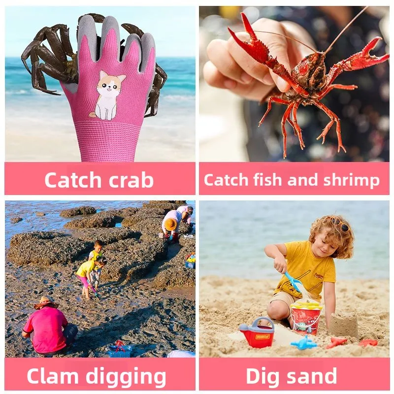 DIY เด็กถุงมือป้องกันความปลอดภัยทนทานกันน้ําทํางานสวนลื่น,เด็กถุงมือยาง,ทนต่อการเจาะ,ห้องครัว