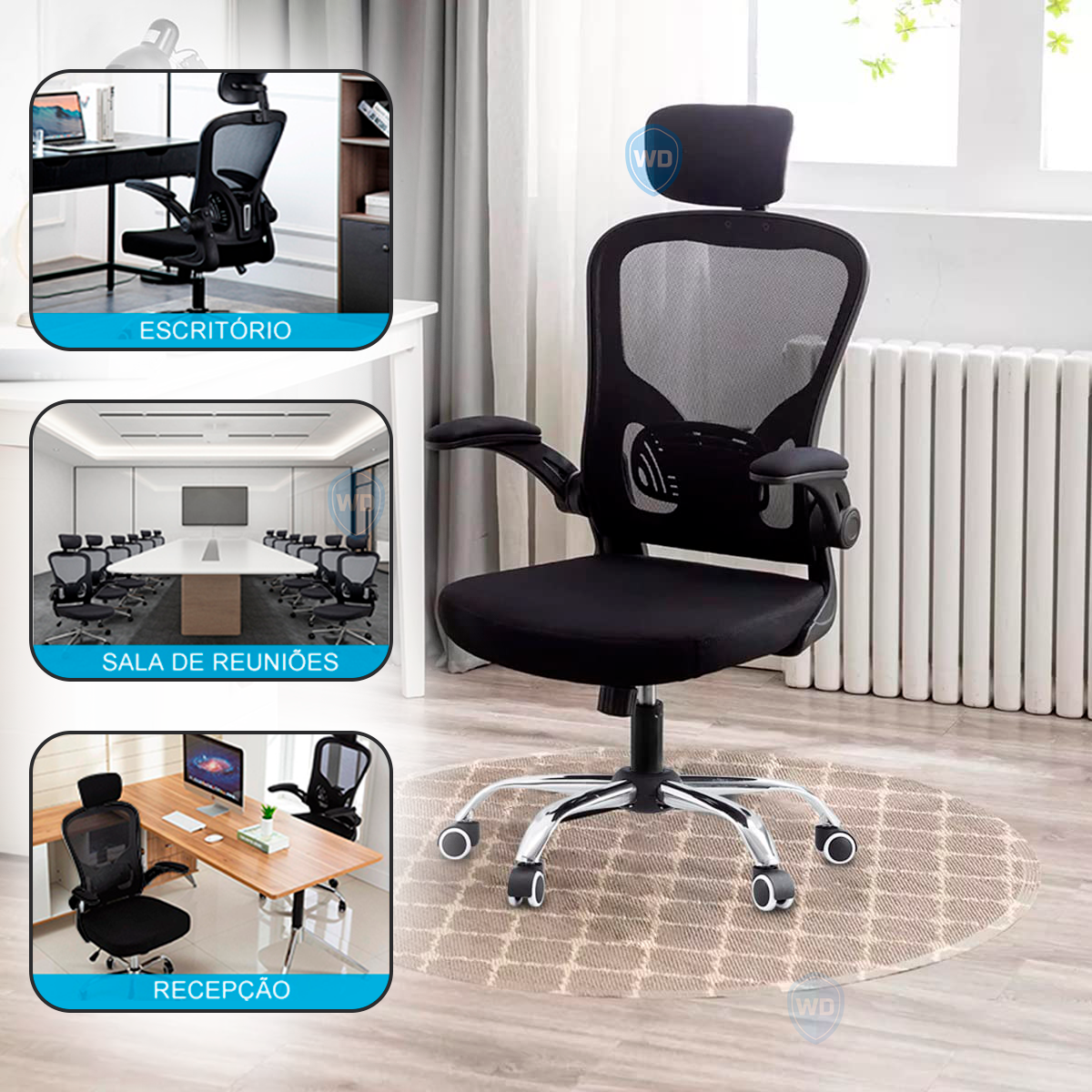 Cadeira De Escritório Ergonômica Preta Com Estofado Office