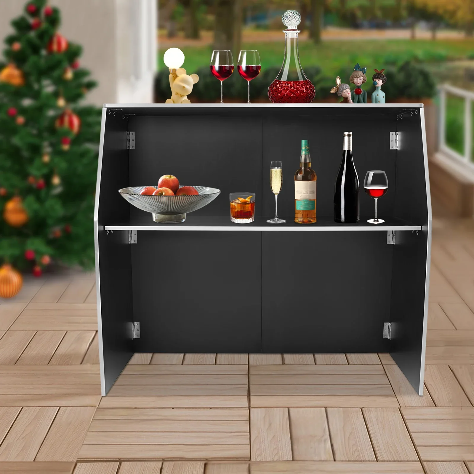Folding Portable Event Bar with Top and Middle Shelves, Bartender Table Cabinet Station, Mobile Laminate for Parties and Events