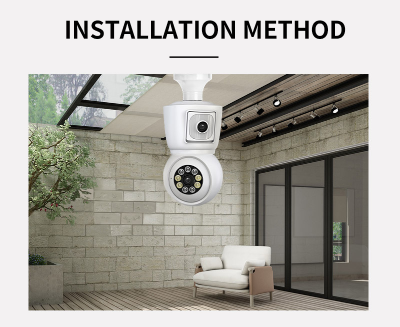 ICSEE 4K 8MP E27 電球 WiFi カメラデュアルレンズデュアルスクリーン自動追跡双方向オーディオカラーナイトビジョン屋外セキュリティカメラ