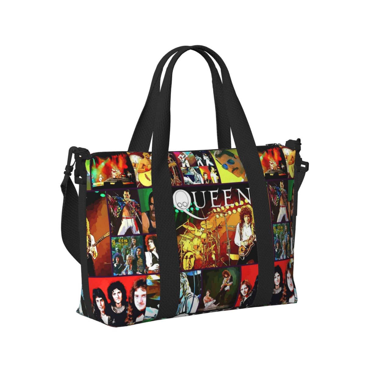 Benutzerdefinierte Freddie Mercury Queen Band Einkaufstasche Damen Große Kapazität Strand Gym Schulter Reisetasche