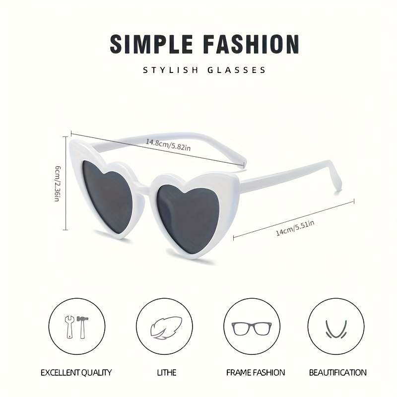 Grandes óculos da moda em forma de coração para homens e mulheres – óculos de plástico antirreflexo da moda, adequados para beache