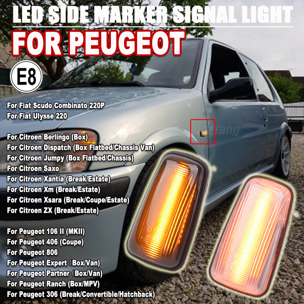 2x Cho Xe Đạp Peugeot 306 106 406 806 LED Năng Động Nhan Bên Bút Ánh Sáng Cho Chuyên Gia Đối Tác Đồng Hồ Berlingo Jumpy saxo Xantia