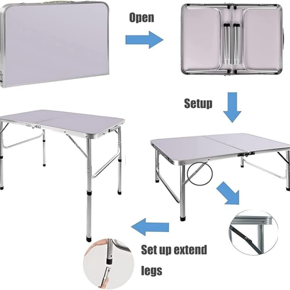 Mesa plegable de 3 pies/90cm, mesa de Camping portátil ligera, patas de goma antideslizantes, mesa plegable de aluminio y acero de primera calidad