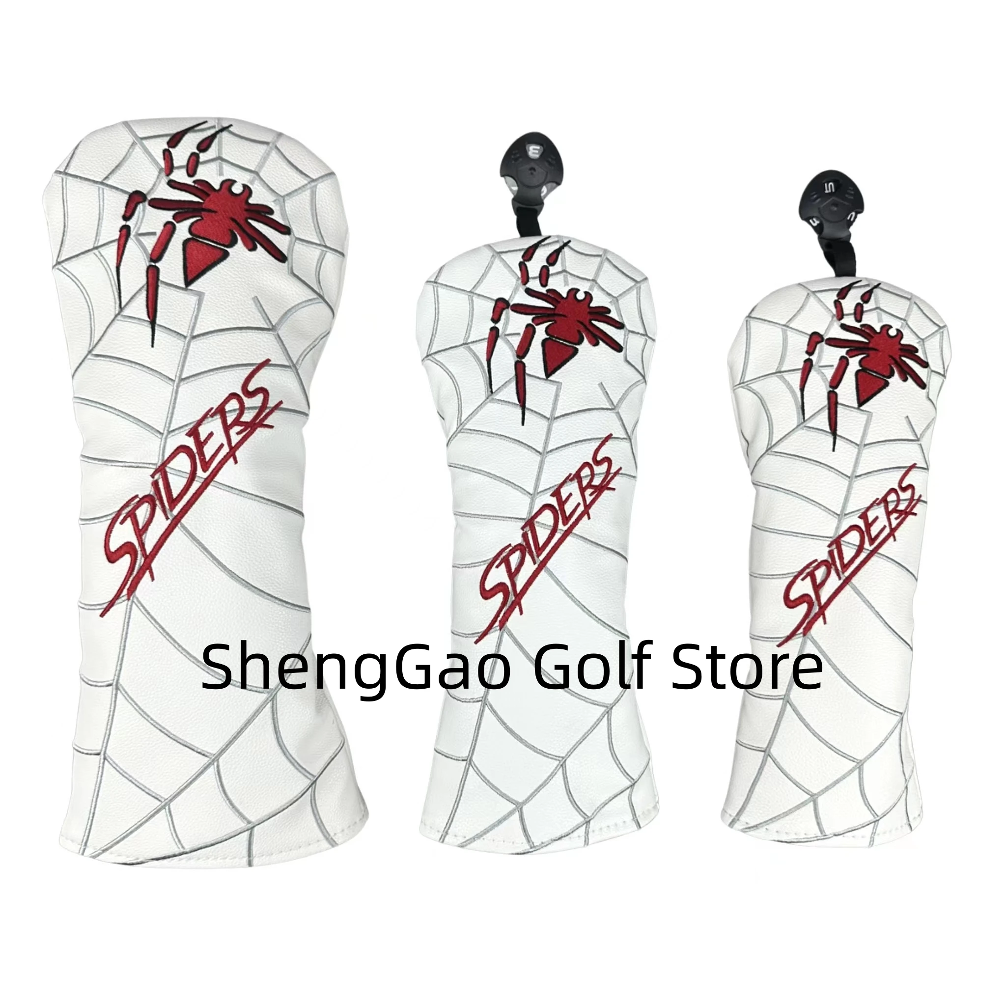Trắng/Đỏ/Đen PU Da Với Spider Thêu Gỗ Head Cover Golf Câu Lạc Bộ Điều Khiển Fairway Gỗ FW Lai head Cover