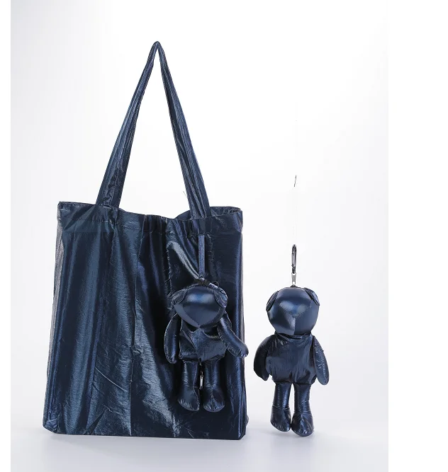 Bolsa de compras de color brillante, bolsa impermeable de algodón con oso, reutilizable