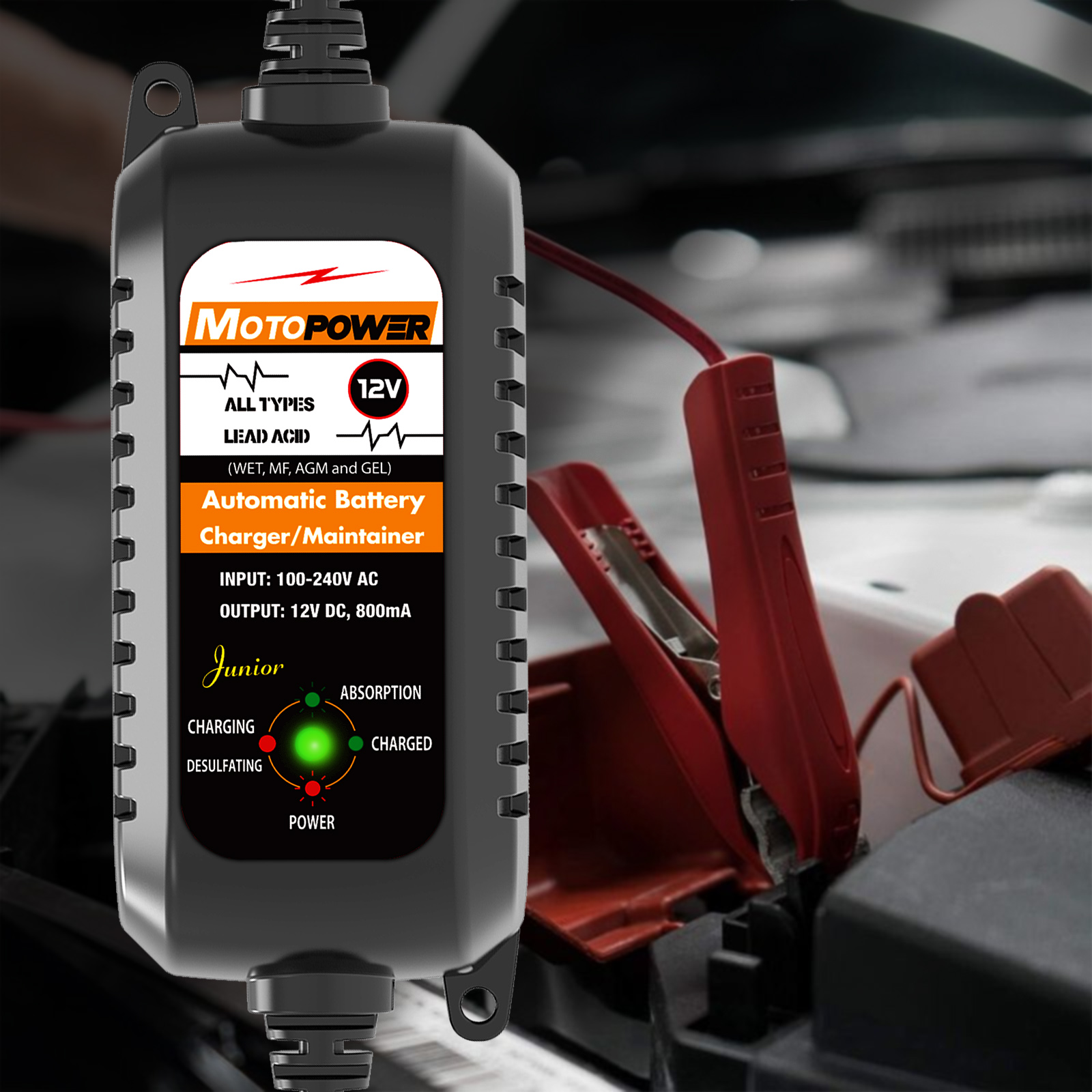 12V 800mA 自動スマート車オートバイバッテリー充電器メンテナー