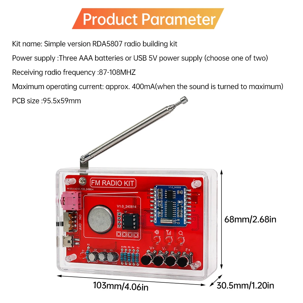 Versión fácil RDA5807 kit electrónico de radio FM frecuencia ajustable 87-108MHZ pantalla digital DIY proyecto de soldadura práctica soldadura