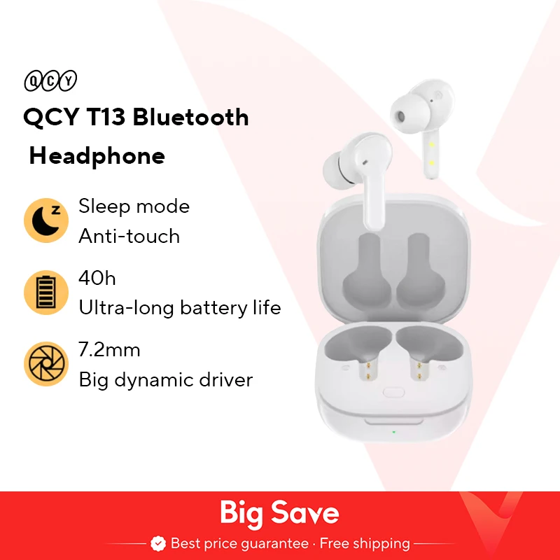 QCY-auriculares inalámbricos T13 ANC con Bluetooth 5,3, dispositivo de audio con cancelación activa de ruido, 28dB, carga rápida, 0.068 ', baja latencia