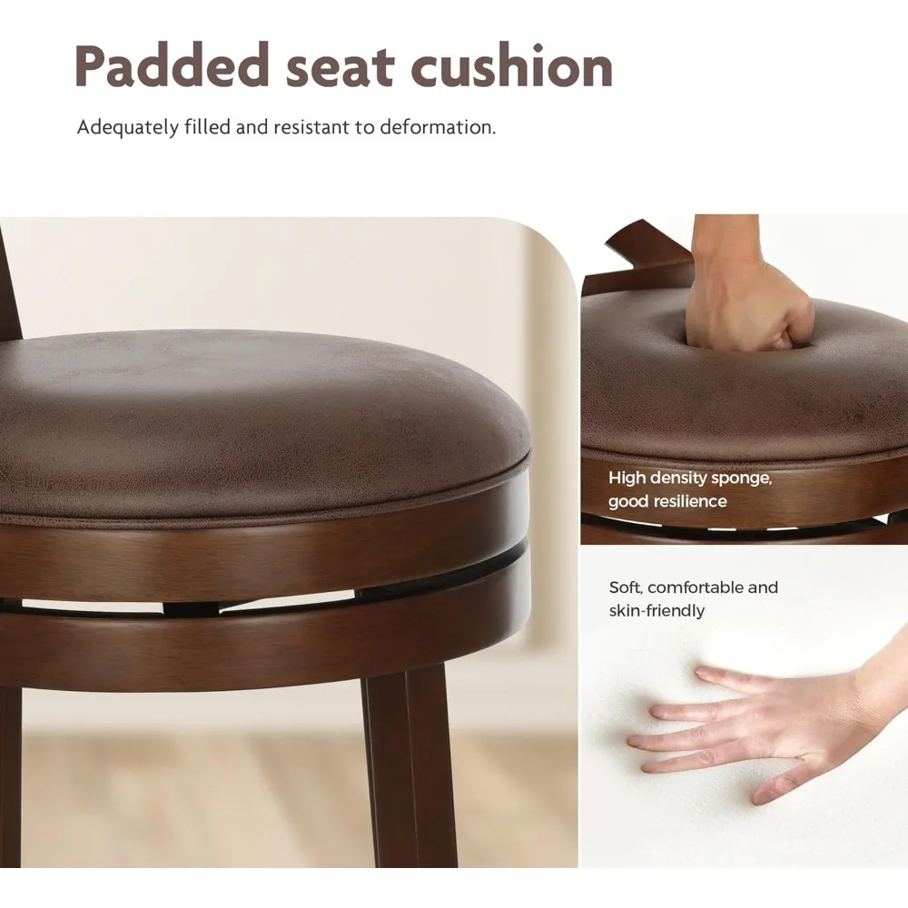 Swivel Bar Stools Set of 4, Kitchen Stools with Backs, 30 Inch Wooden Bar Stools, 360 Degrees Swivel Chair with Upholstered