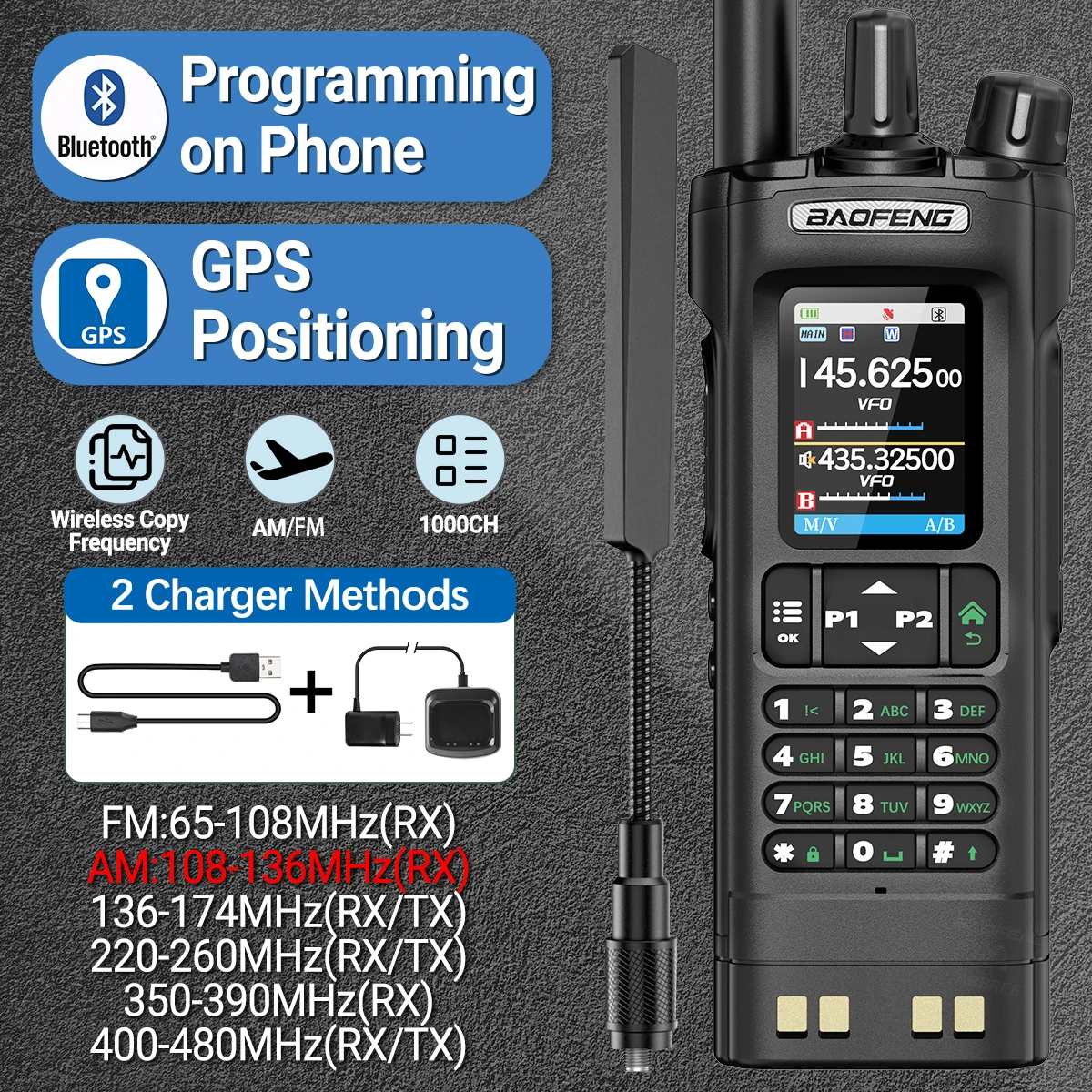 BAOFENG UV-32 Walkie Talkie 10 W GPS Long Range Multi Band Bluetooth Drahtlose Programmierung Frequenz Typ-c Tragbare Zwei-wege Radio