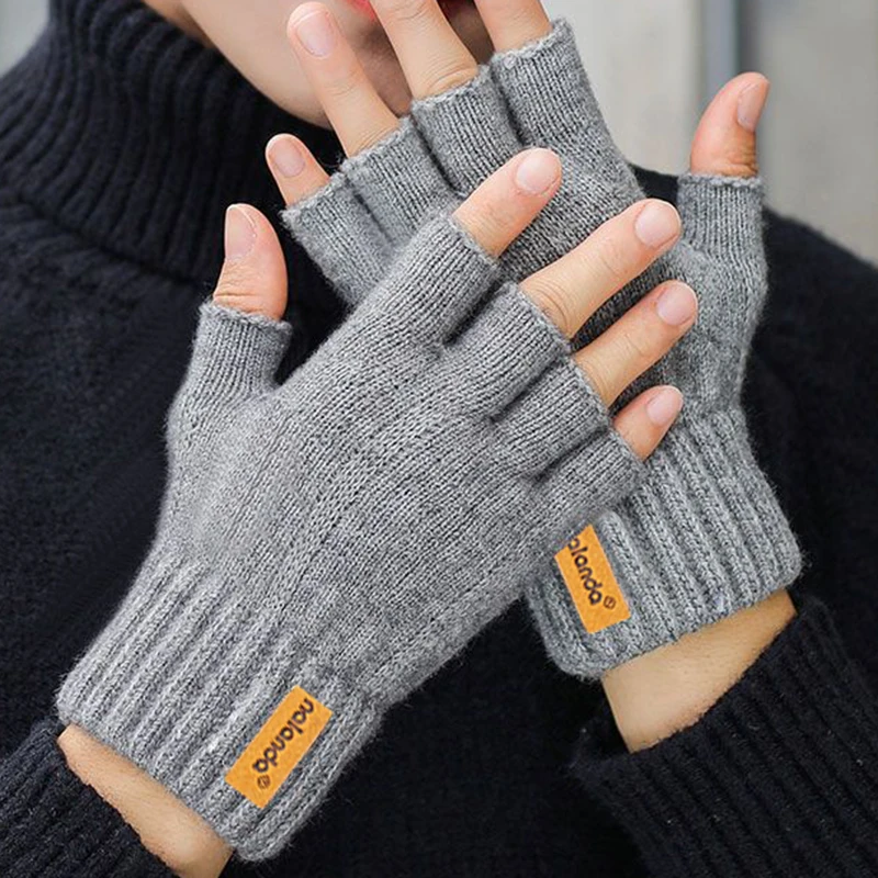 แฟชั่นฤดูหนาวฤดูใบไม้ร่วงถักถุงมือ WARM Plush Fingerless ถุงมือสําหรับบุรุษและสตรีกีฬากลางแจ้งถุงมือหน้าจอสัมผัส
