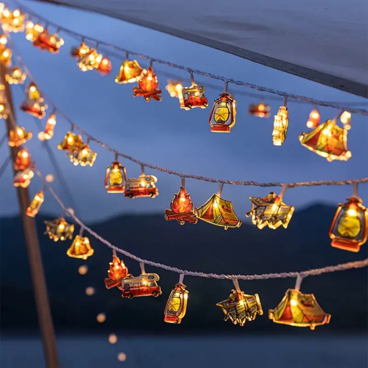 1pc LED Camping Muster Lichterketten Camping Form Atmosphäre Dekorative Fee Lampe Für Outdoor Camping Haus Garten Hof Dekor