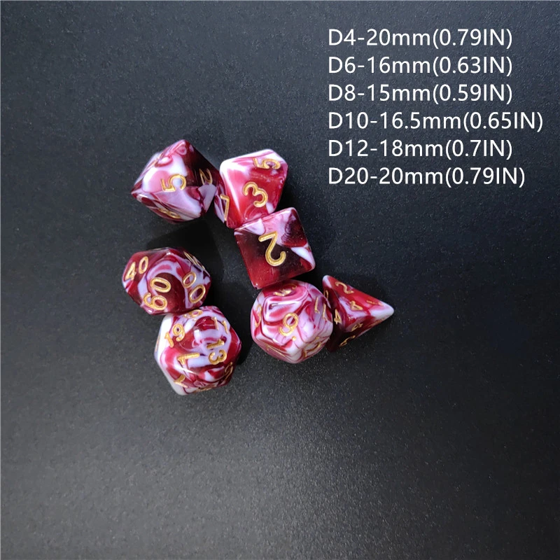 7 pçs 1 conjunto de dados mnd estilo cor dupla novo conjunto acrílico d4 d6 d8 d10 d12 d20 dados multiface trpg dungeon jogos de tabuleiro