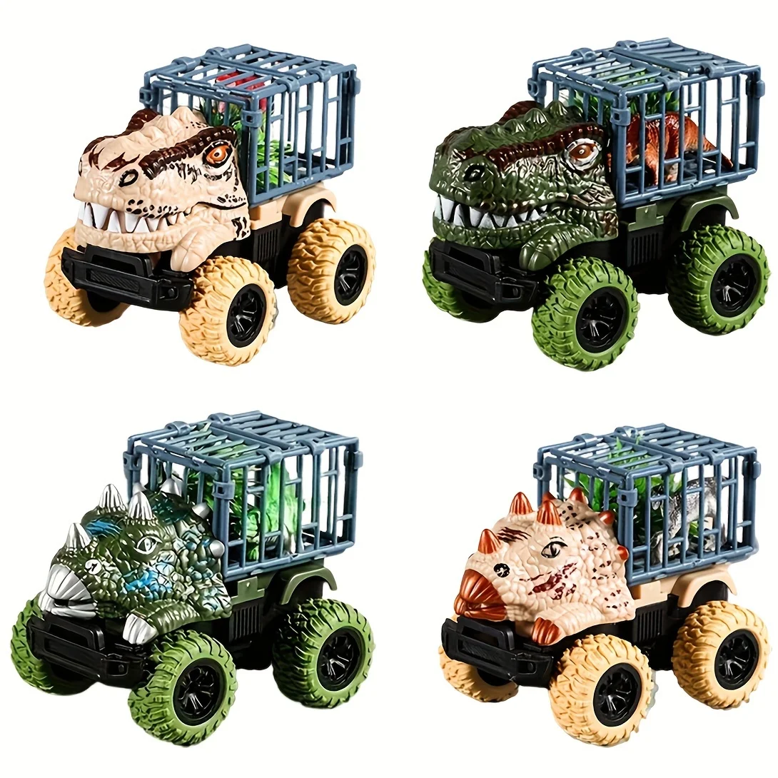 プルバック恐竜トラックおもちゃ 車輸送トラックおもちゃ 恐竜フィギュア付き 男の子用 幼児用 T-レックス恐竜ゲーム モンスタートラック