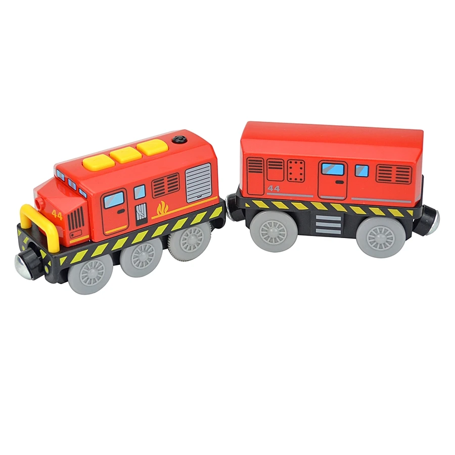 เด็กแม่เหล็กรถไฟฟ้ารถหัวรถจักรไม้สล็อตรถไฟ Diecast 2 รถไม้ของเล่นของขวัญ