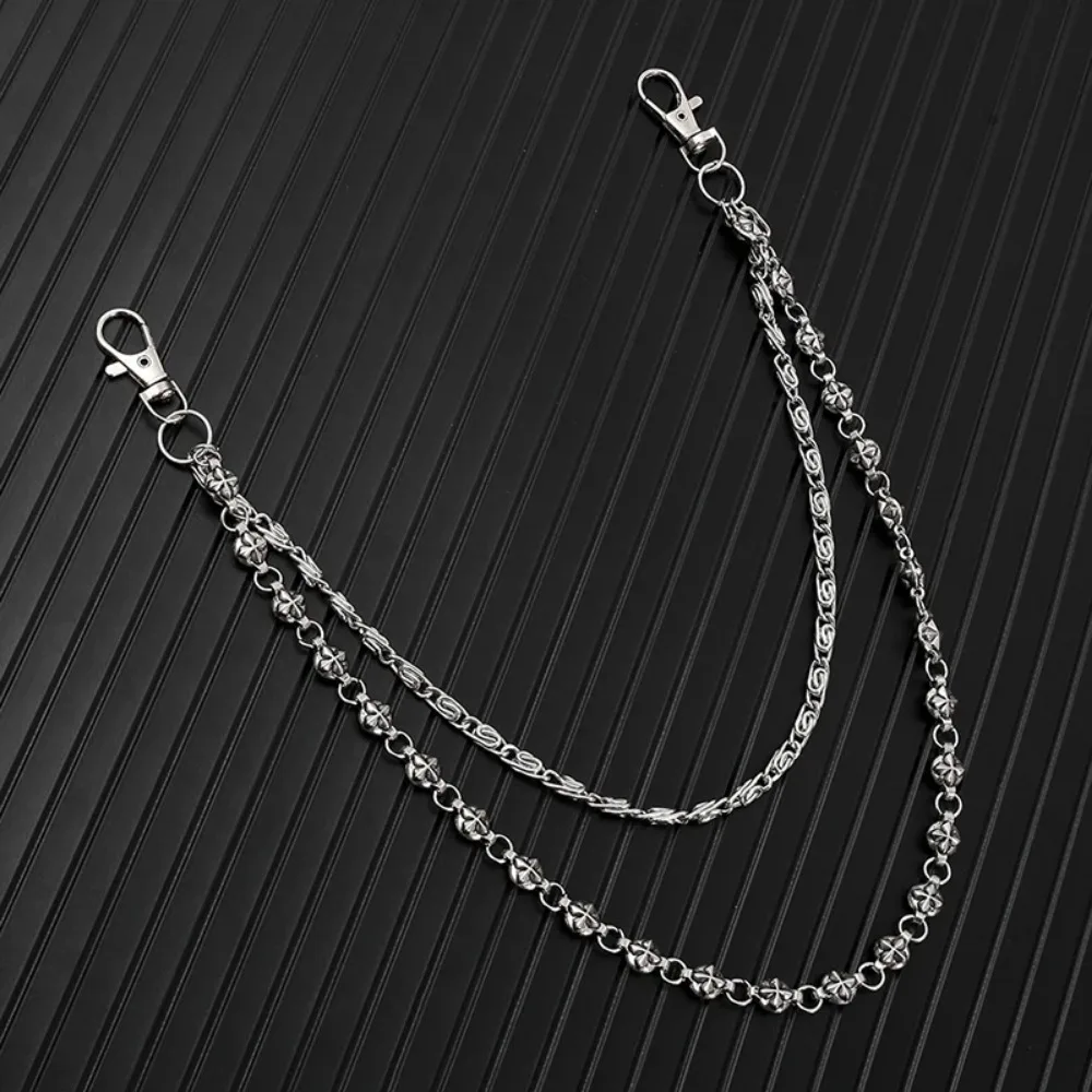 Trendy Hip Hop Double Layer Jeans Chain with Keychain Unisex Waist Accessory for Men & Women