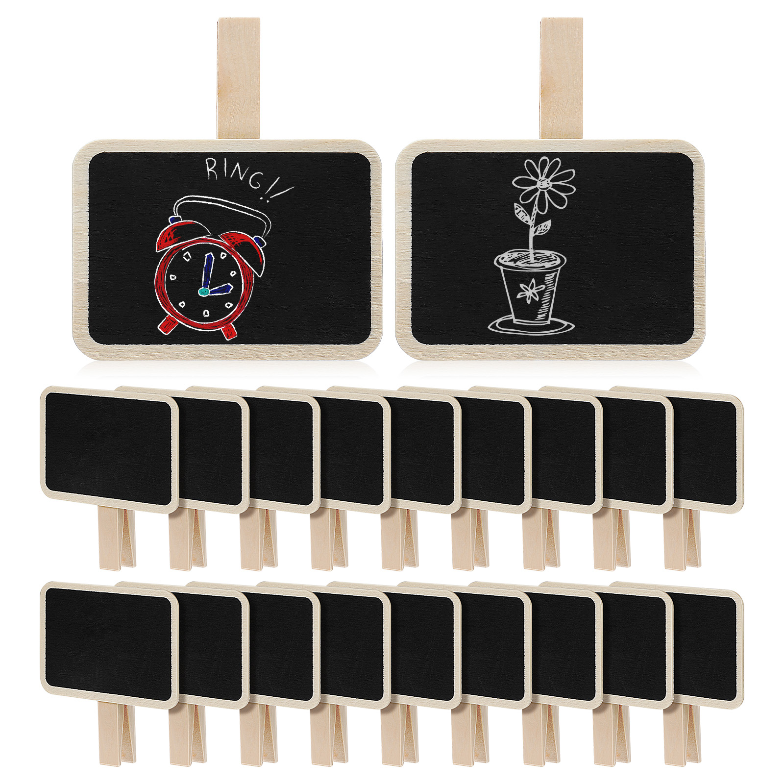 20 Pcs Mini Chalkboard Clips Wooden Material Square Blackboard Signs Note Board Food Labels Photo Clip Presentation Supplies