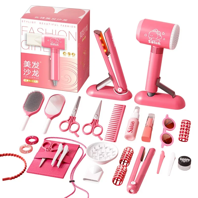 Set per salone di bellezza per ragazze Set per trucco per bellezza per capelli per bambini Simulazione Asciugacapelli Strumento per lo styling di moda Fai finta di giocare a casa Regalo Gioco divertente