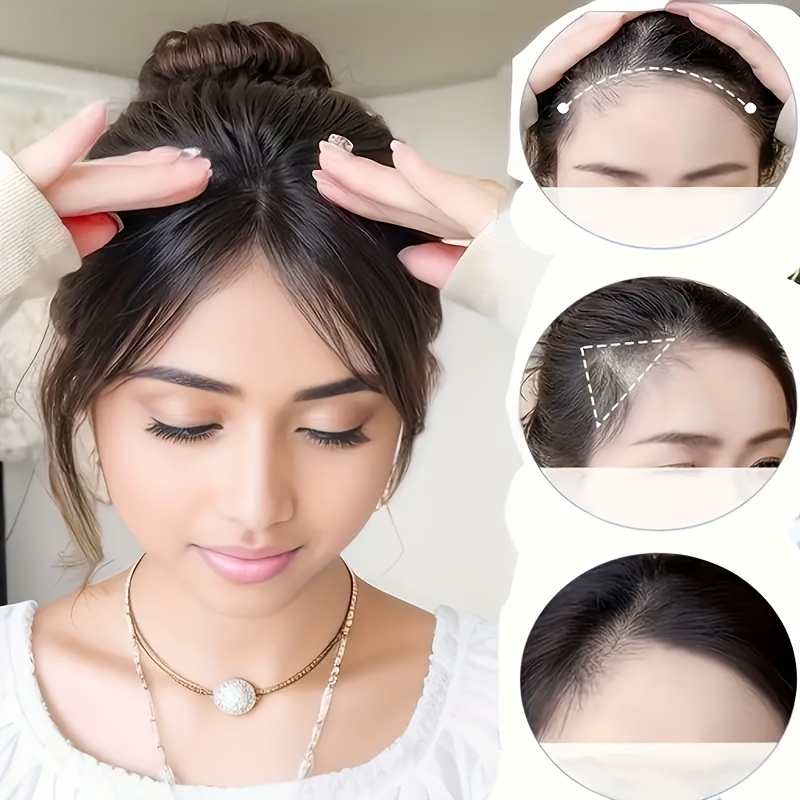 Damen-Kunsthaar-Pony für Ehead-Perücke, natürlicher achteckiger Pony, 20,3 cm, Schwarzbraun, geeignet für den täglichen Gebrauch