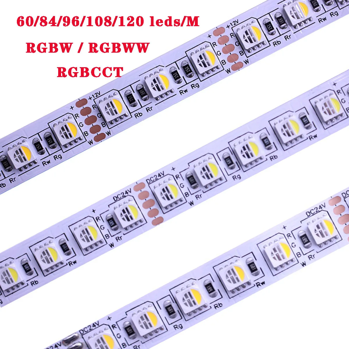 Tira de luces Led 4 en 1 para decoración de interiores, cinta de luz Flexible RGBW RGBWW, 12V, 24V, 5050 Led, 60LED, 84LED, 96LED, 120LED, 108Led