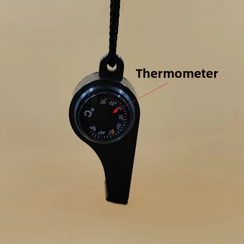 Apito ao ar livre de plástico multifuncional três em um apito salva-vidas apito bússola termômetro apito árbitro