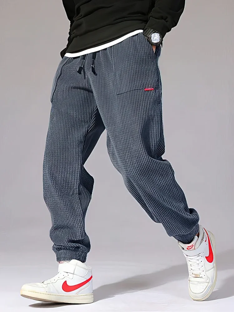 Pantalones holgados de pana para correr, pantalones de chándal de lana Tech para hombre, pantalones bombachos informales de otoño e invierno, pantalones térmicos deportivos para hombre
