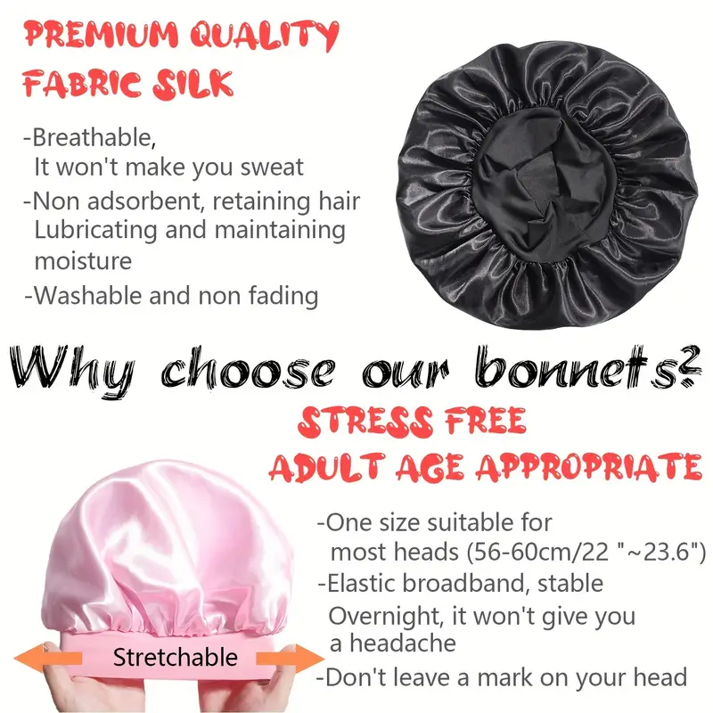 Gorro de satén sedoso para mujer, gorro de ducha de banda ancha elástica reutilizable, gorro para dormir, gorro protector para el cabello Natural rizado, 1 Uds.