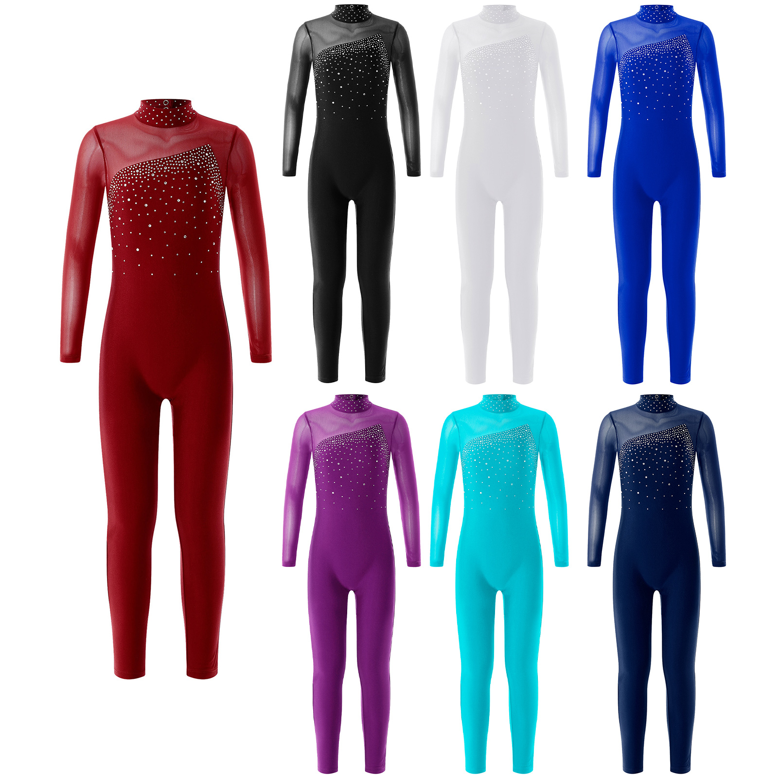 Corpo inteiro ballet dança wear crianças menina acrobacias ginástica collant oco volta glitter strass patinação bodysuit macacão