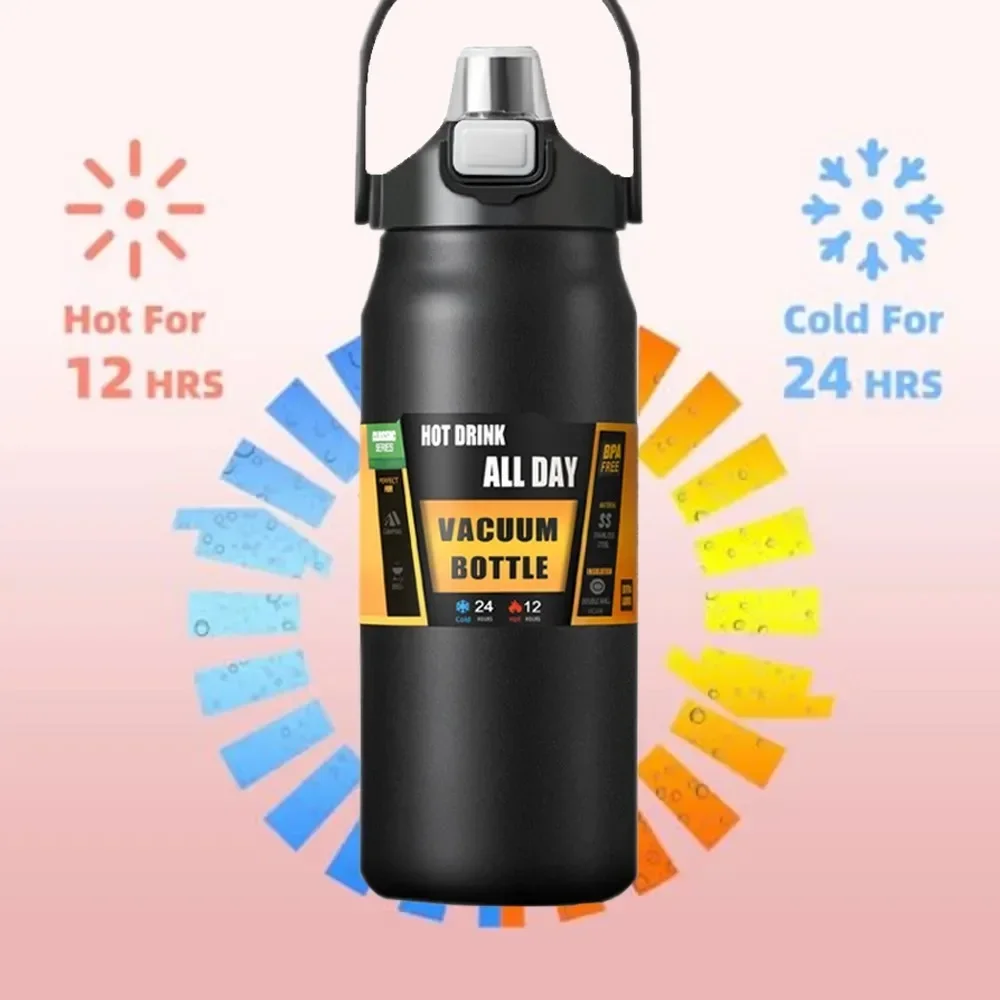 LargeCapacityOutdoor SportsThermosfles Draagbare waterfles Roestvrij staal Vacuümisolatie met rietje 800 ml/1000 ml/1500 ml