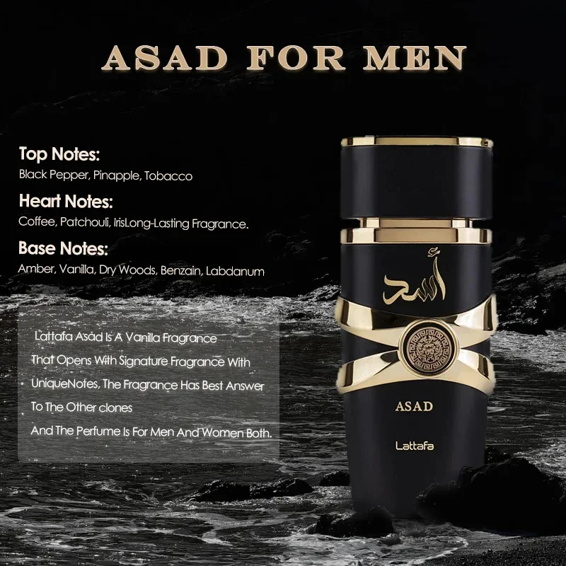100 ml Original Asad Herrenparfüm, langanhaltender Duft, Eau de Toilette, 4–6 Stunden Köln-Düfte, Körperparfüm, Geschenk